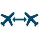 two mirroring airplanes symbol with double arrow in the middle 1